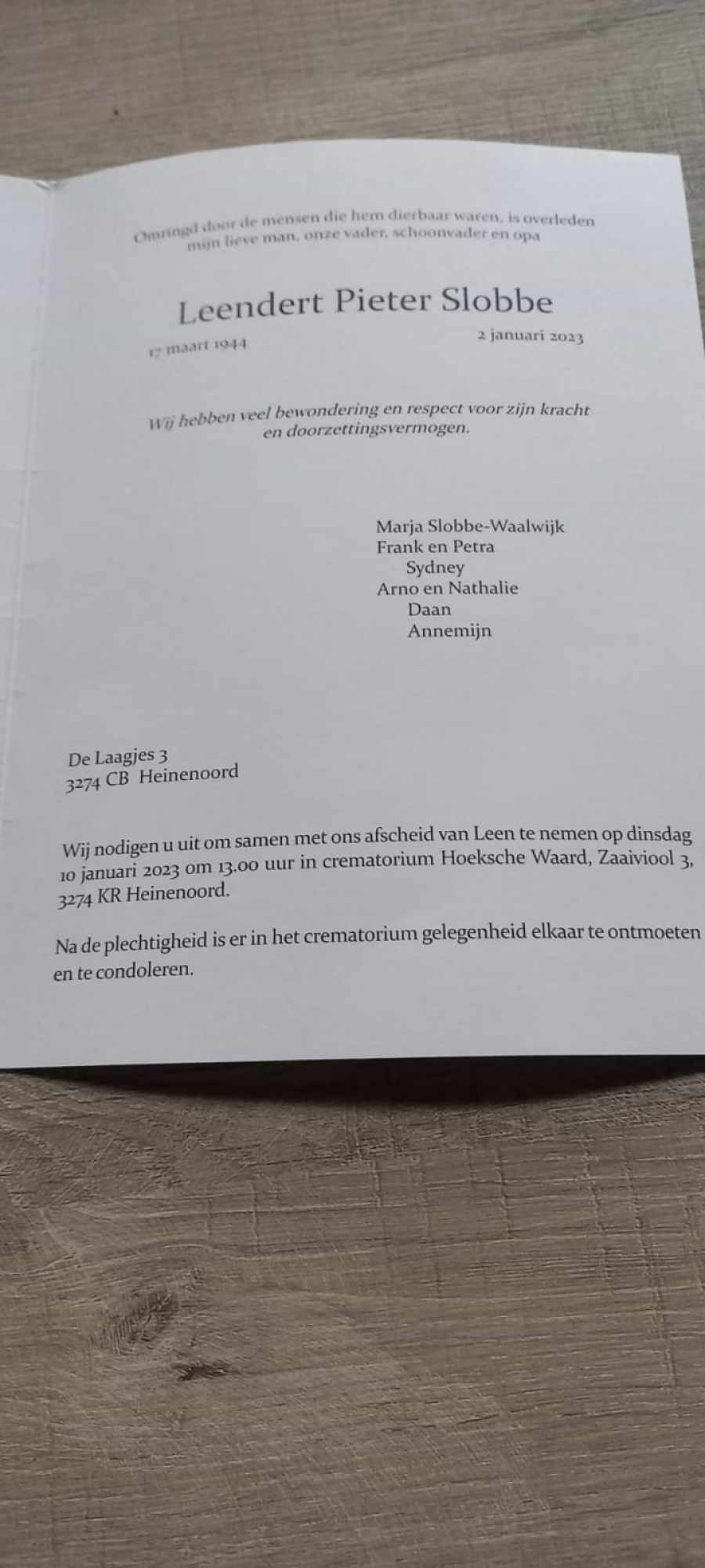 Leen Slobbe overleden